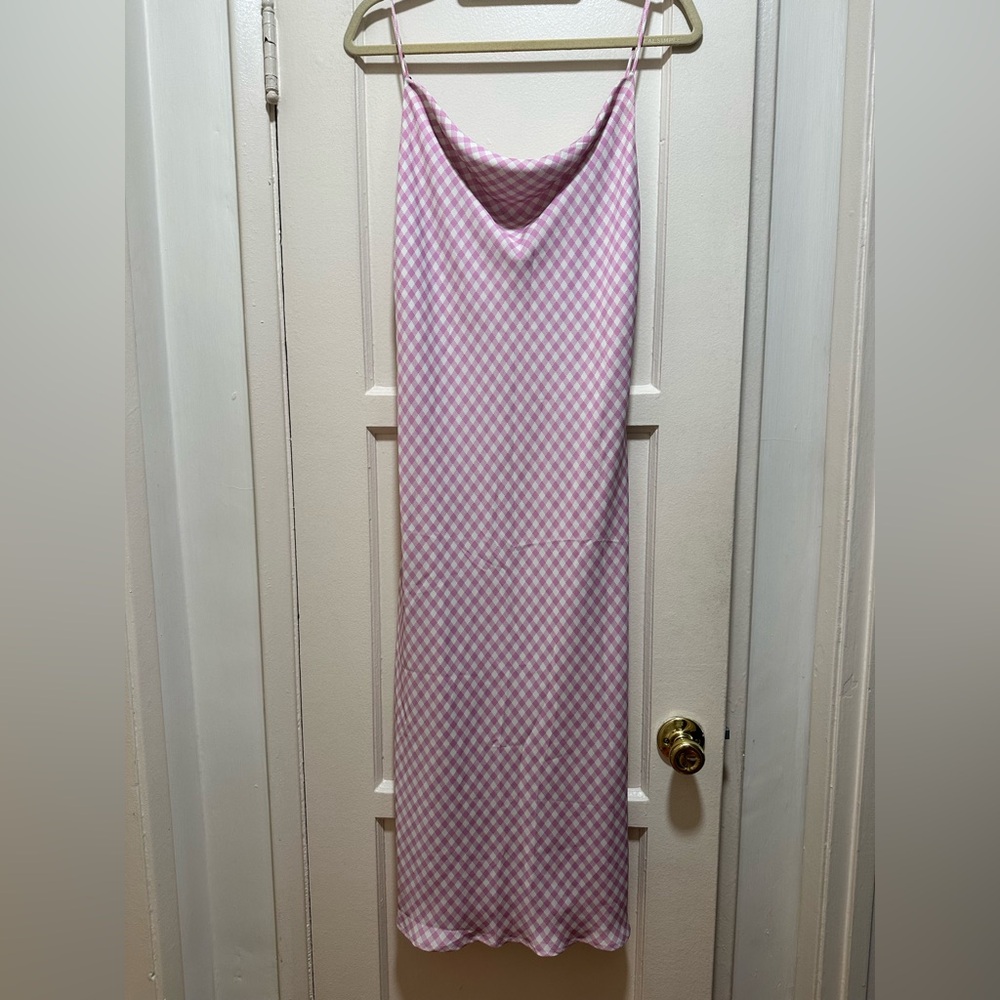 Resa Pink and White Checkered Slip Dress. Gently worn. Size M